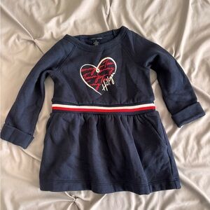 Tommy Hilfiger Navy & Red Heart Knit Kids Long Sleeve Casual Dress Size 3T Girls